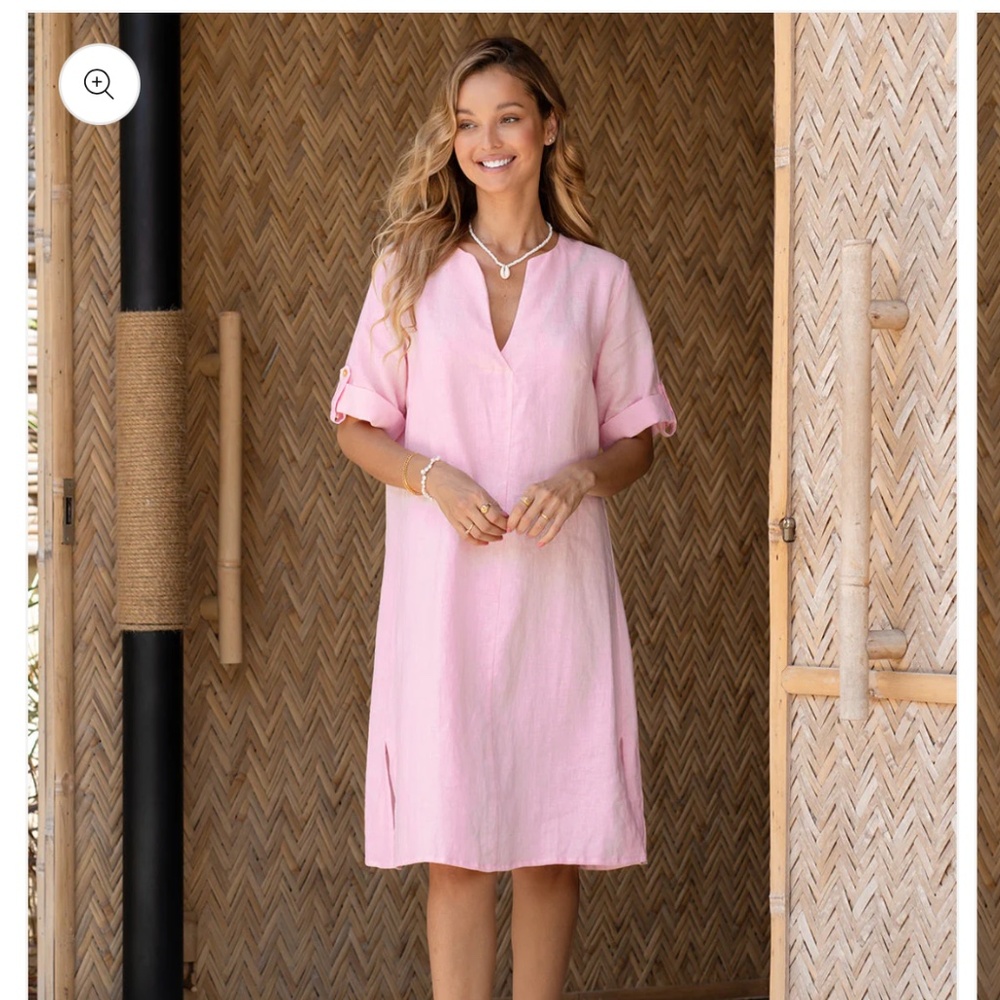 Nomad the Label Elyse French Linen Midi Dress Orchid Pink